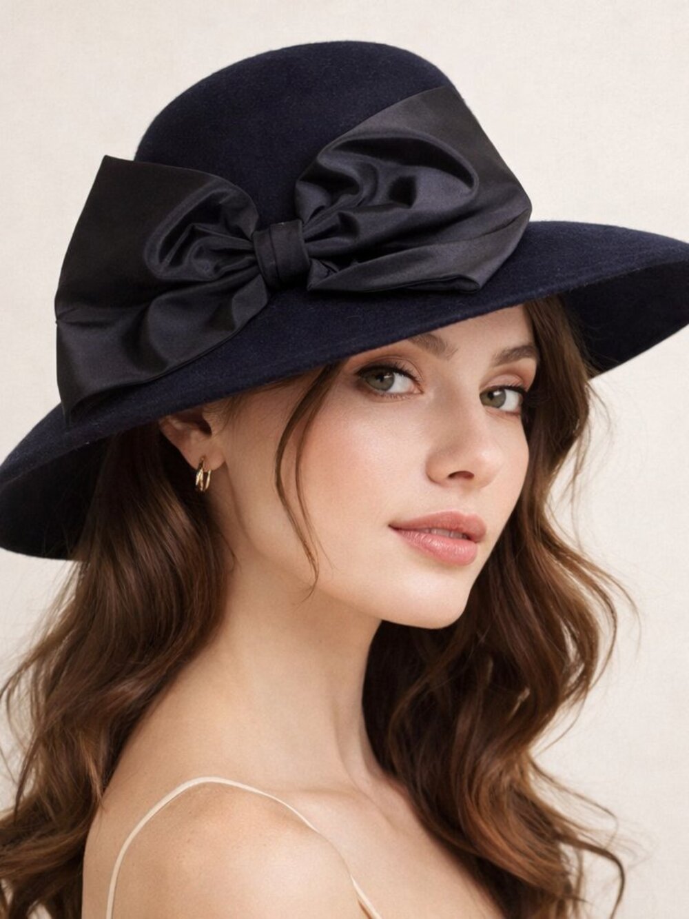 Michael Howard Wool Hat Navy Black bow Vintage